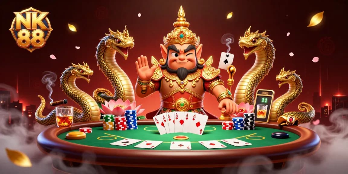 Experience thrilling gaming with NK 88 at a vibrant poker table featuring impressive elements.