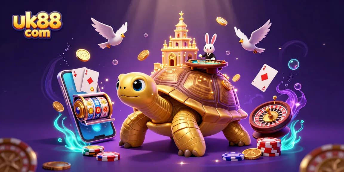 Engage with the colorful world of online gaming at uk88 com with this vibrant casino-themed illustration.