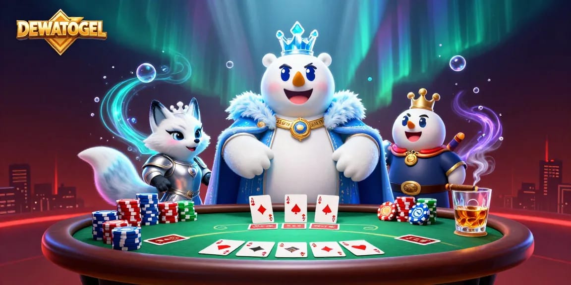 Experience the excitement of winning with DEWATOGEL in a vibrant casino scene filled with poker elements.