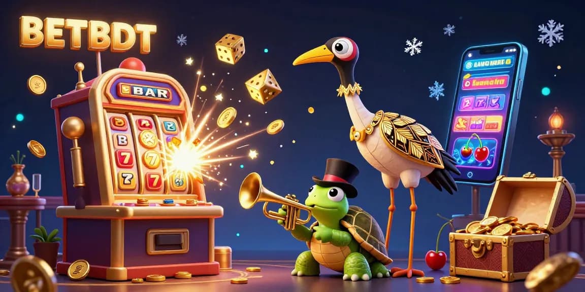 Experience the excitement of BETBDT with a captivating 3D illustration showcasing a lively casino scene and vibrant characters.