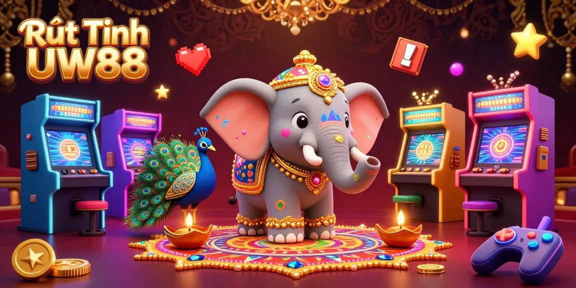 Engage with the exciting Rút Tiền UW88 online slots, surrounded by vibrant gaming elements and a casino atmosphere.