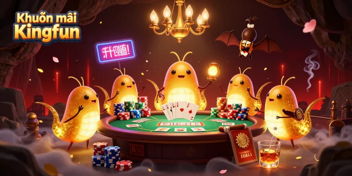 Experience Khuyến mãi Kingfun with vibrant casino atmosphere and glowing characters lighting up the game.