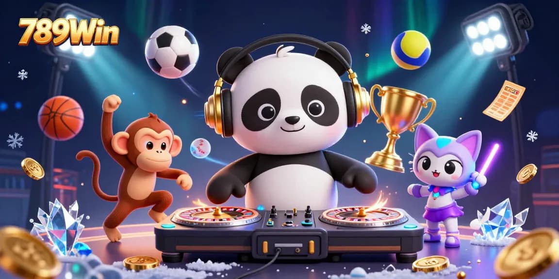 Spin to win at 789Win with a lively 3D illustration of fun characters and dynamic gambling elements.