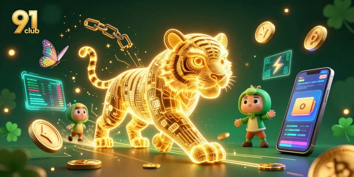 Join the excitement at 91 club, where the golden tiger symbolizes thrilling gaming and digital fortunes.