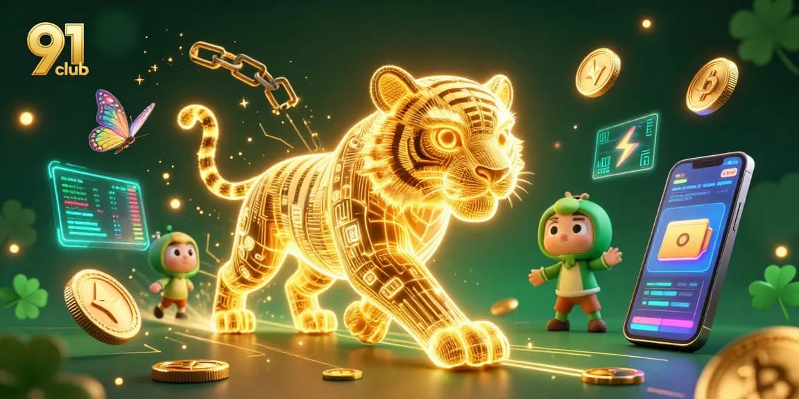 Join the excitement at 91 club, where the golden tiger symbolizes thrilling gaming and digital fortunes.