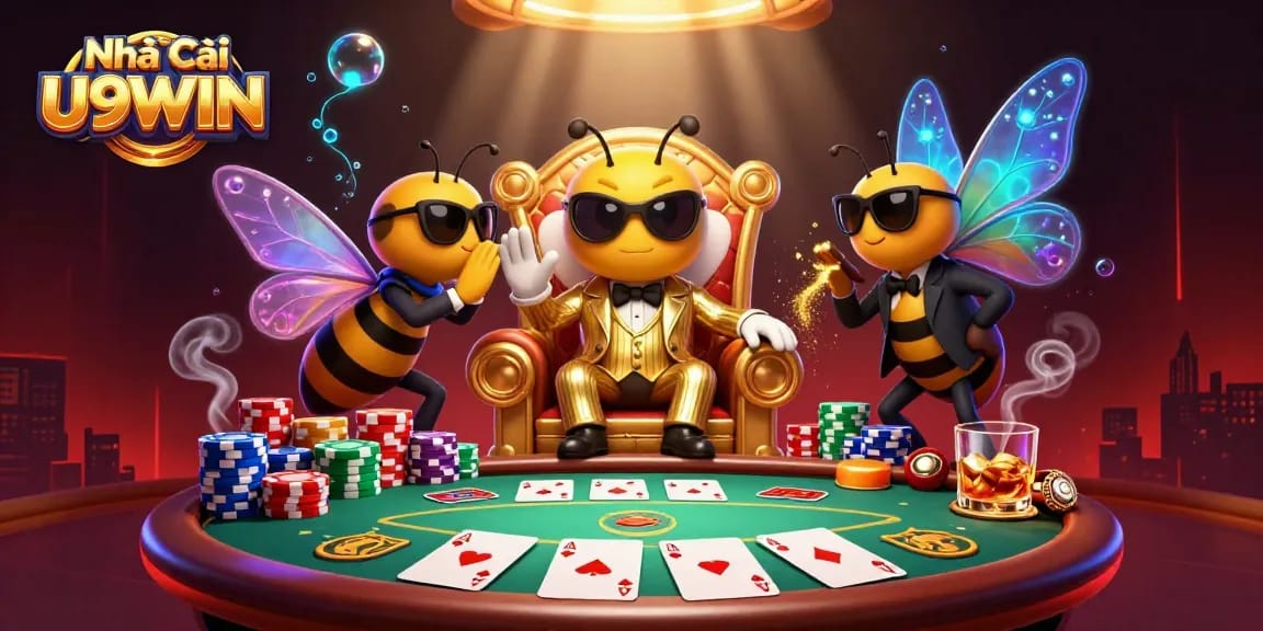 Experience thrilling gambling action with Nhà cái U9WIN in this vibrant casino illustration.