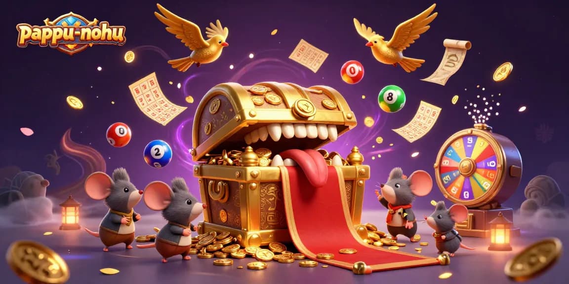 Engage with pappu-nohu’s vibrant game scene featuring adventurer mice and golden treasures.