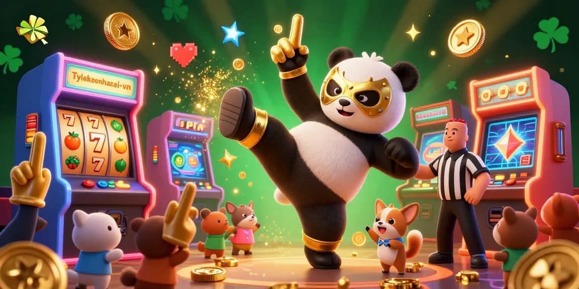 Engage with the spectacular scene of tylekeonhacai-vn showcasing dynamic gambling action elements with a wrestling panda.