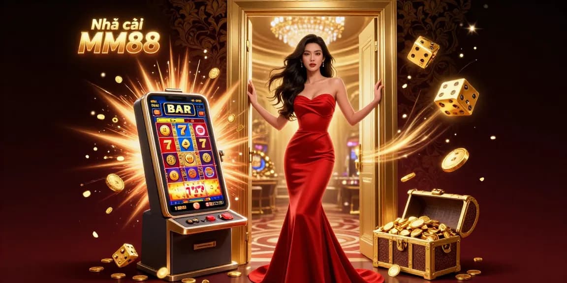Experience the excitement at Nhà cái MM88 with vibrant games and luxury casino elements surrounding a stunning scene.