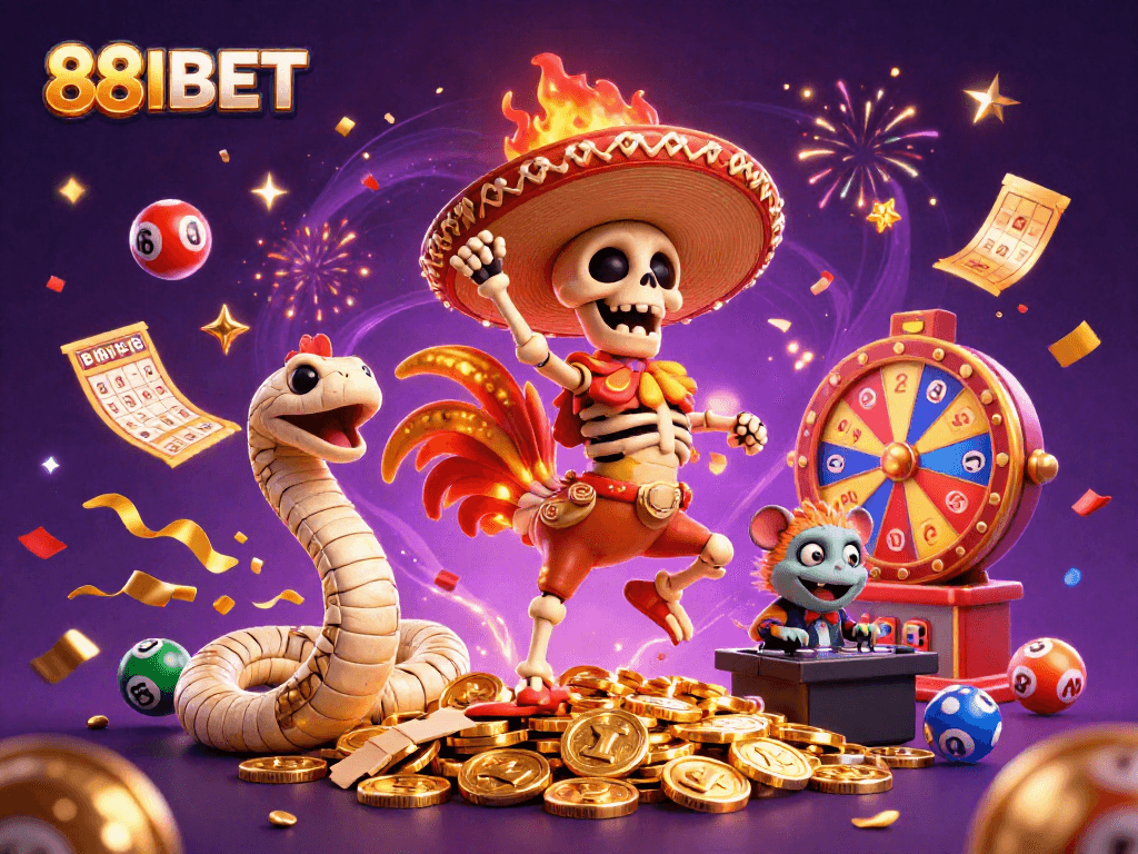 Experience vibrant 88IBET gaming energy with a dynamic and colorful casino scene.