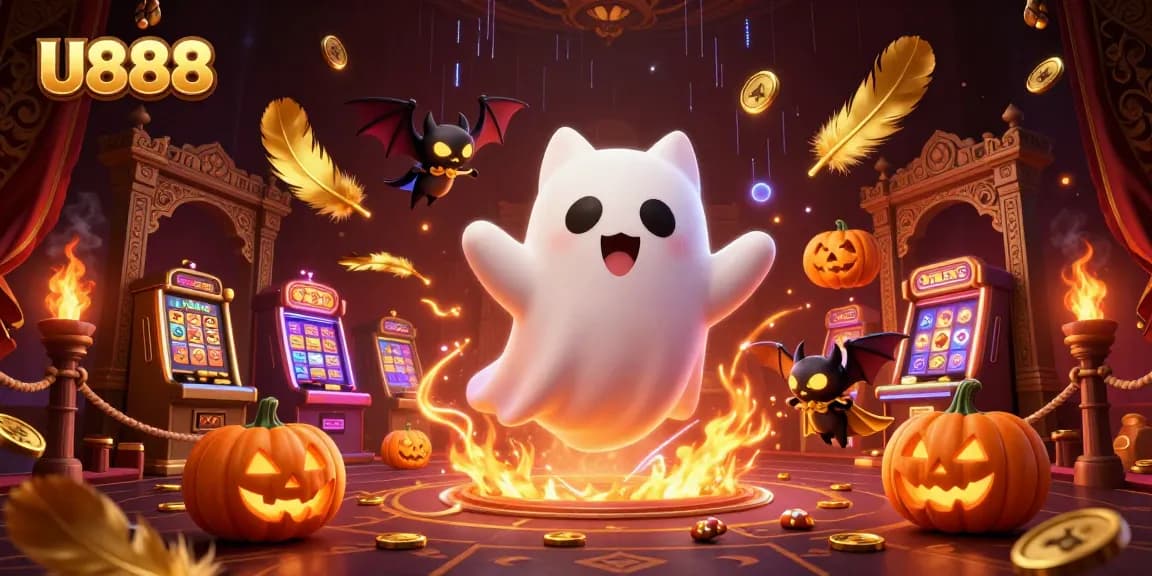 U888 engages players in a dynamic haunted casino scene featuring captivating characters and vibrant game elements.