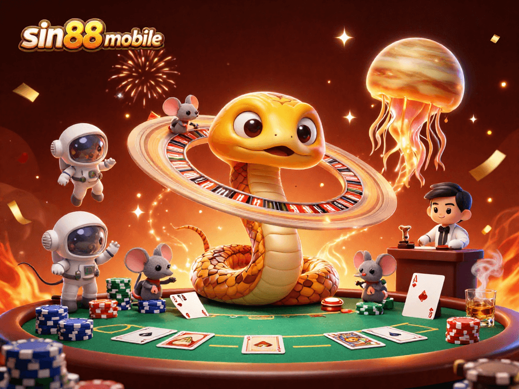 Betting on the galactic roulette wheel at sin88-mobile with fun characters and vibrant casino elements