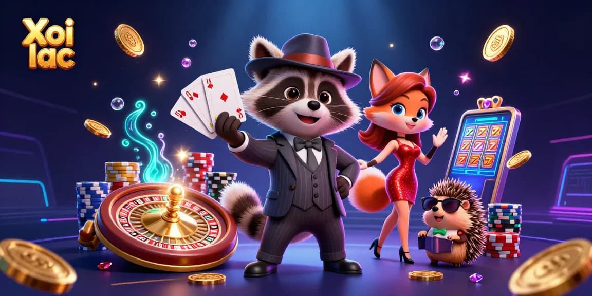 Xoi lac offers thrilling gaming experiences featuring vibrant characters and dynamic action in a casino-inspired scene.