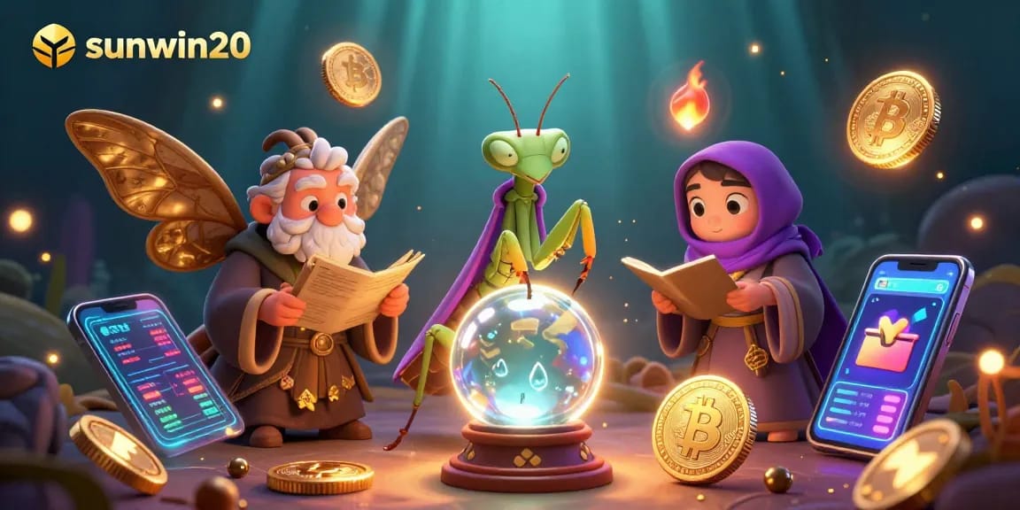 Experience the magic of sunwin20 as the fortune teller reveals secrets with 3D cartoon characters and crypto elements.