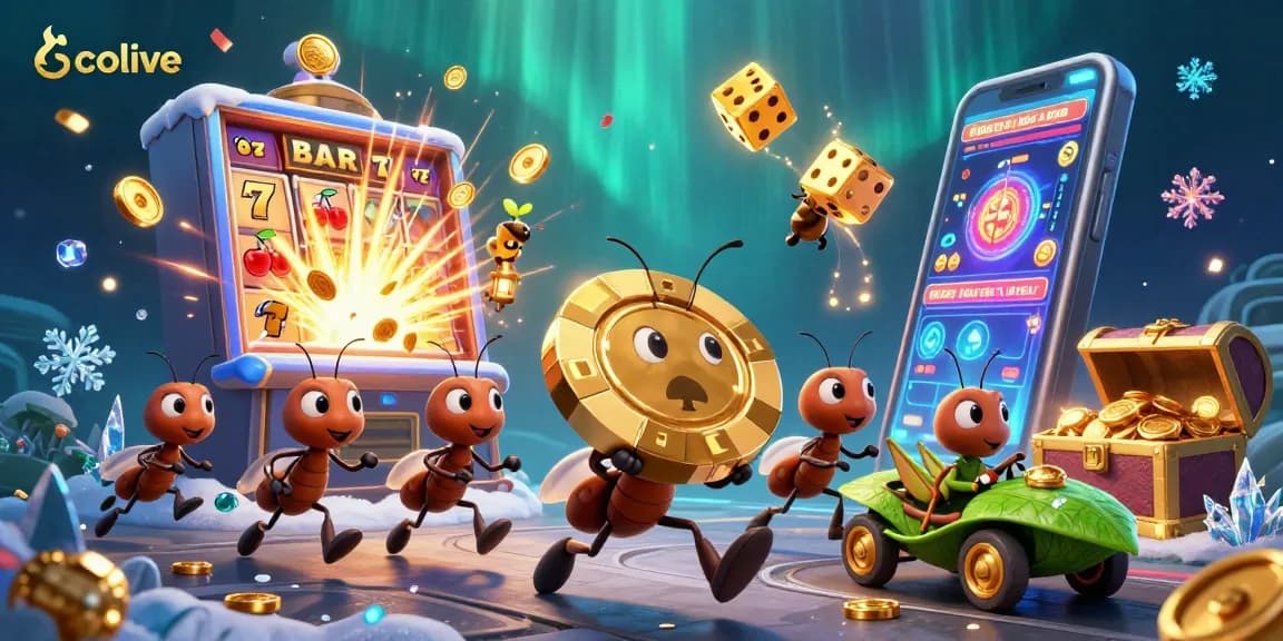 Socolive transforms gaming with vibrant 3D illustration of ants in a casino heist, showcasing excitement.