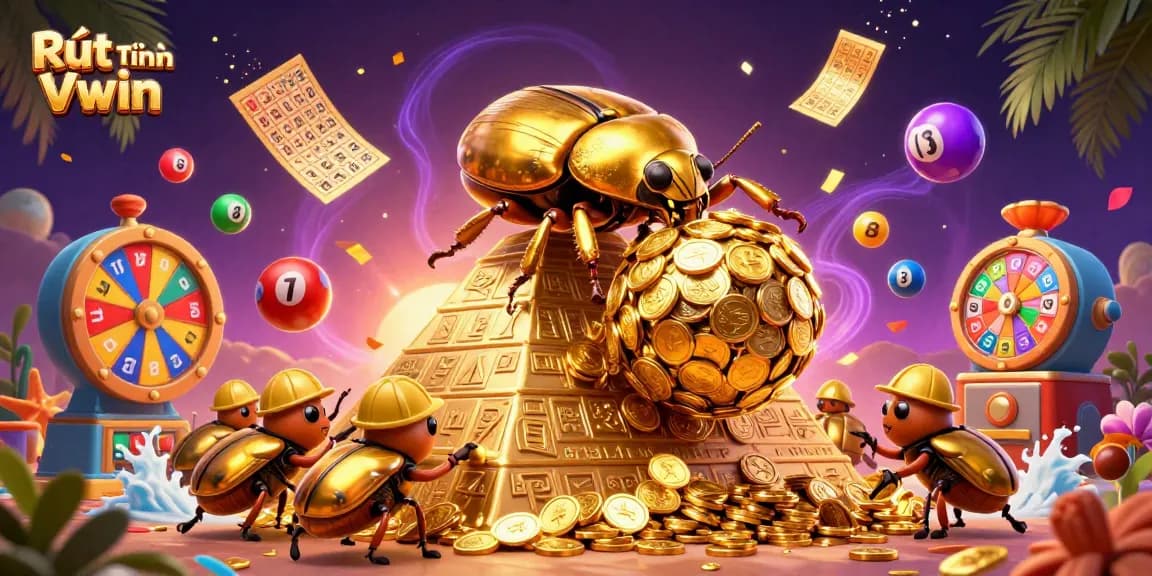 Experience Rút Tiền VWIN with vibrant casino-themed 3D illustration showcasing dynamic gaming elements.