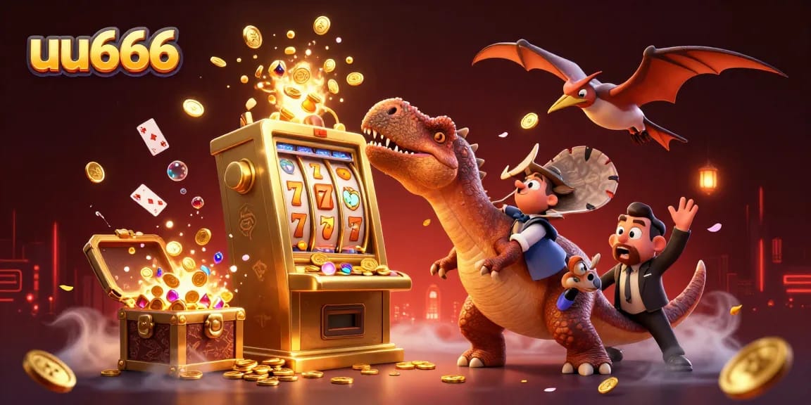uu666 slot machine jackpot scene with dynamic characters and vibrant casino elements