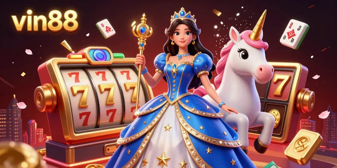 Experience the excitement of vin88 with a lavish scene featuring a glamorous character and dynamic casino elements.