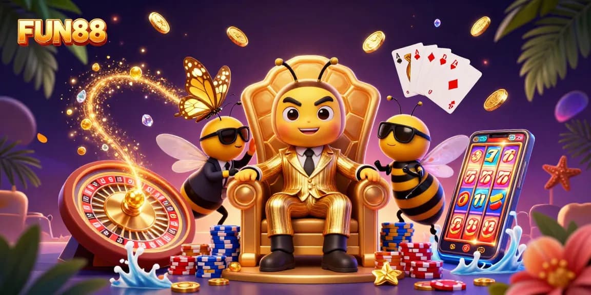 Experience FUN88 gaming with thrilling visuals of a buzzing bumblebee mob boss and dynamic casino elements.