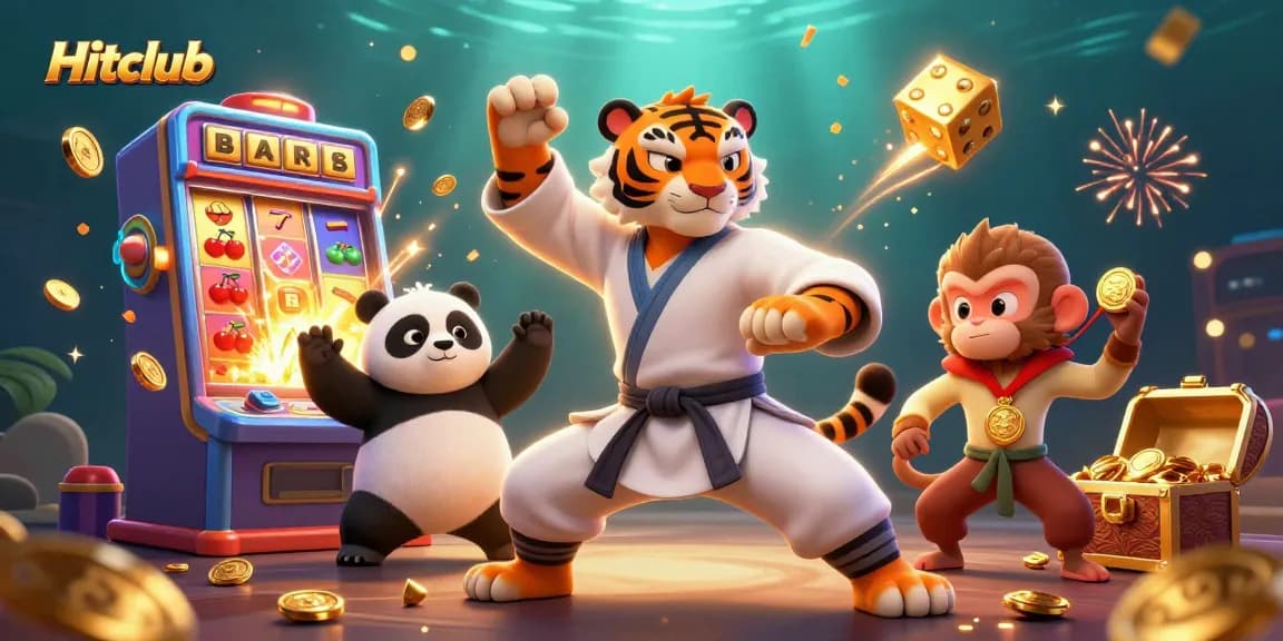 Experience the thrilling gaming action at Hitclub with vibrant slot machines and dynamic game elements.
