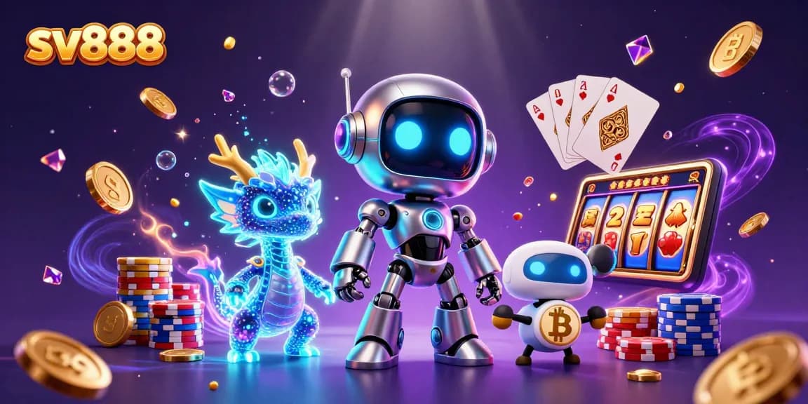 Engage with sv888's vibrant 3D casino scene featuring exciting slot machines, characters, and immersive gaming elements.