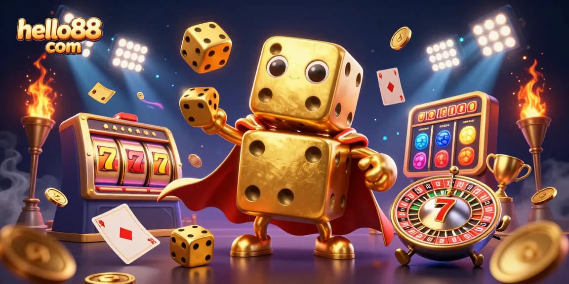 Exciting gaming moments at hello88 com with dynamic dice golem and casino action.