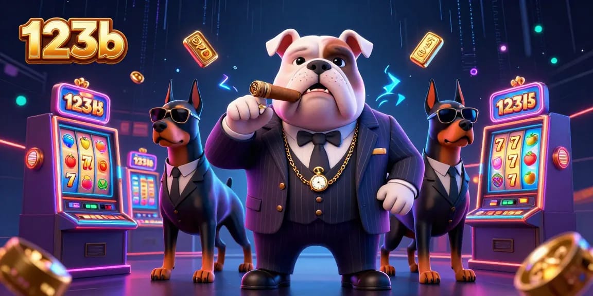 Play exciting casino games with 123b featuring mafia characters amidst vibrant slot machines.