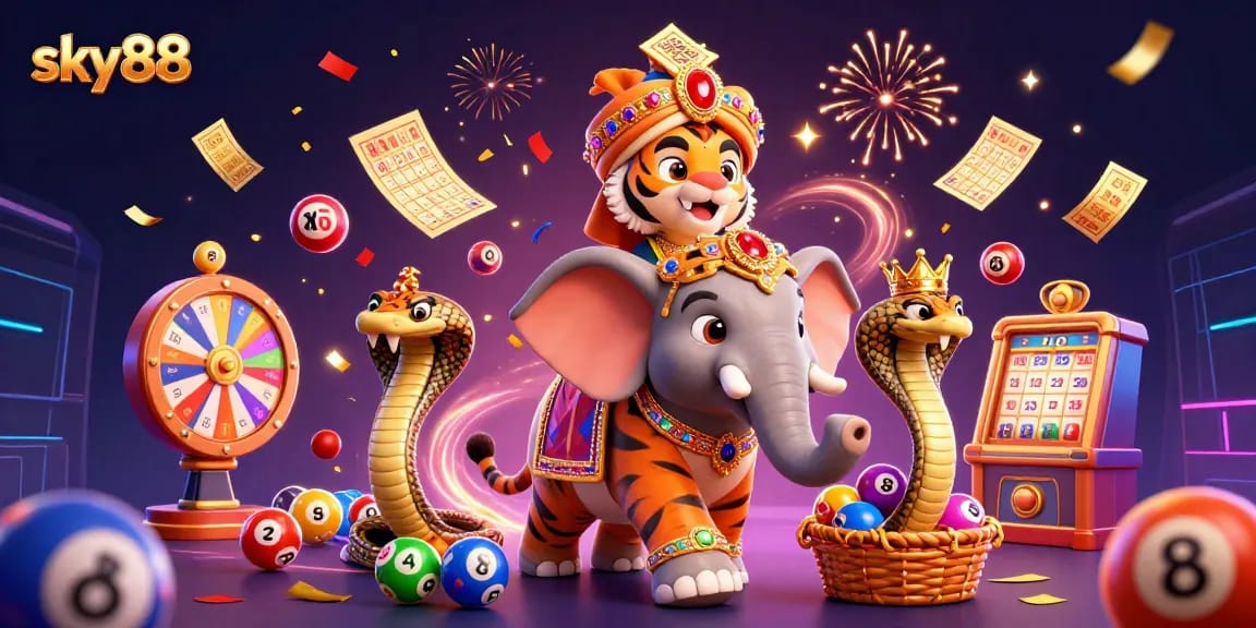 Experience thrilling gambling adventures at sky88 with vibrant 3D casino elements and festive energy.