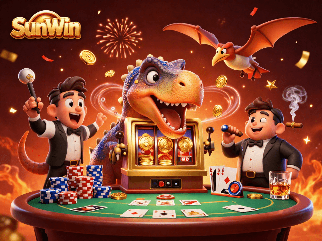 Experience the excitement of SunWin with a vibrant 3D scene of a pachycephalosaurus at a jackpot.