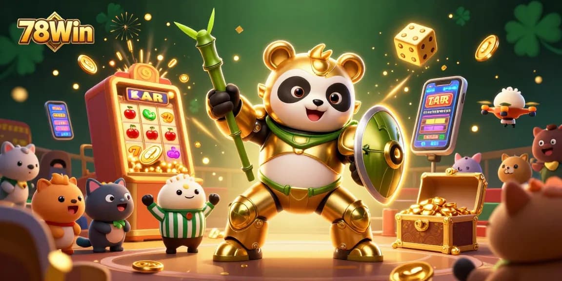Engage in thrilling gameplay at 78Win with a vibrant 3D illustration showcasing an action-packed casino atmosphere.