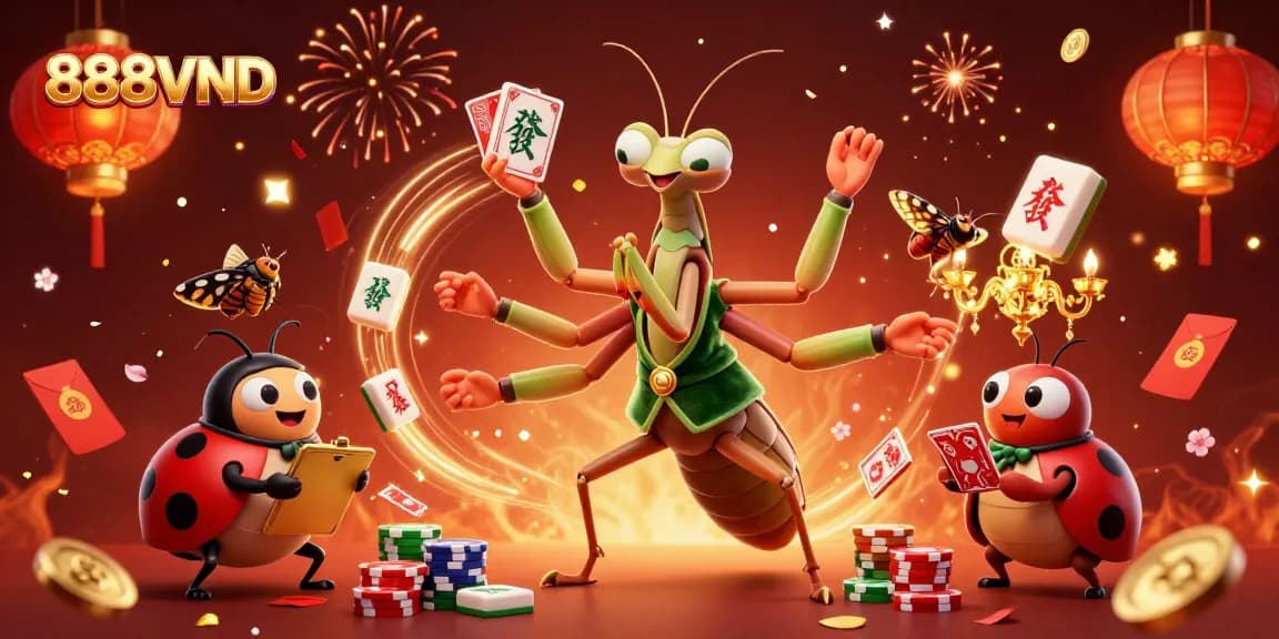 Engage with thrilling gameplay at 888VND, featuring vibrant characters and festive casino elements.