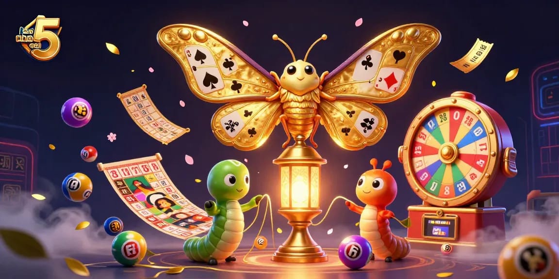 Engage in vibrant gaming action with keo nha cai 5 featuring dynamic lottery elements and magical illustrations.