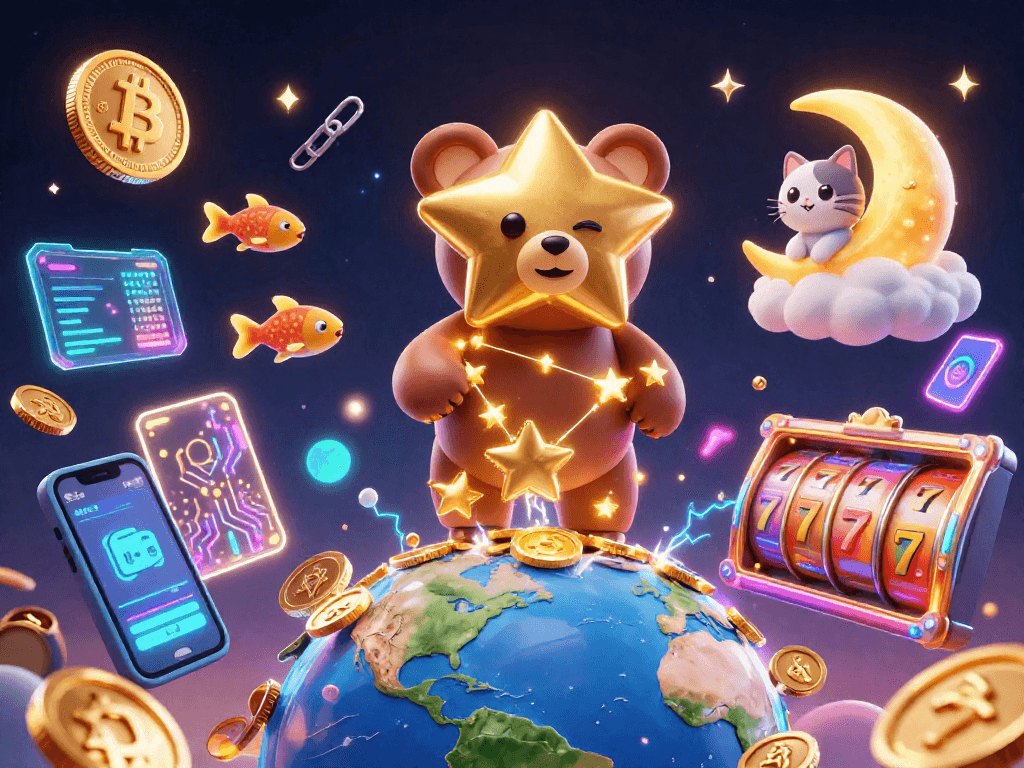 Win with sc88 as the constellation bear and friends scoop coins in an exciting casino scene.