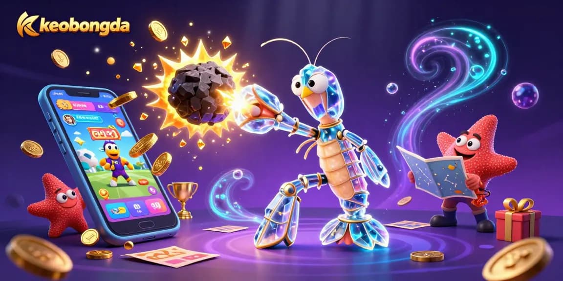 Enhance sports betting strategies with keobongda's engaging animated illustration showcasing vibrant gaming elements.
