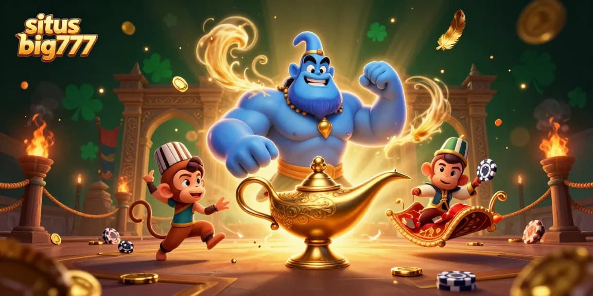 Engage in the excitement of situs big777 with a dynamic 3D casino scene featuring vibrant characters and rich gambling themes.
