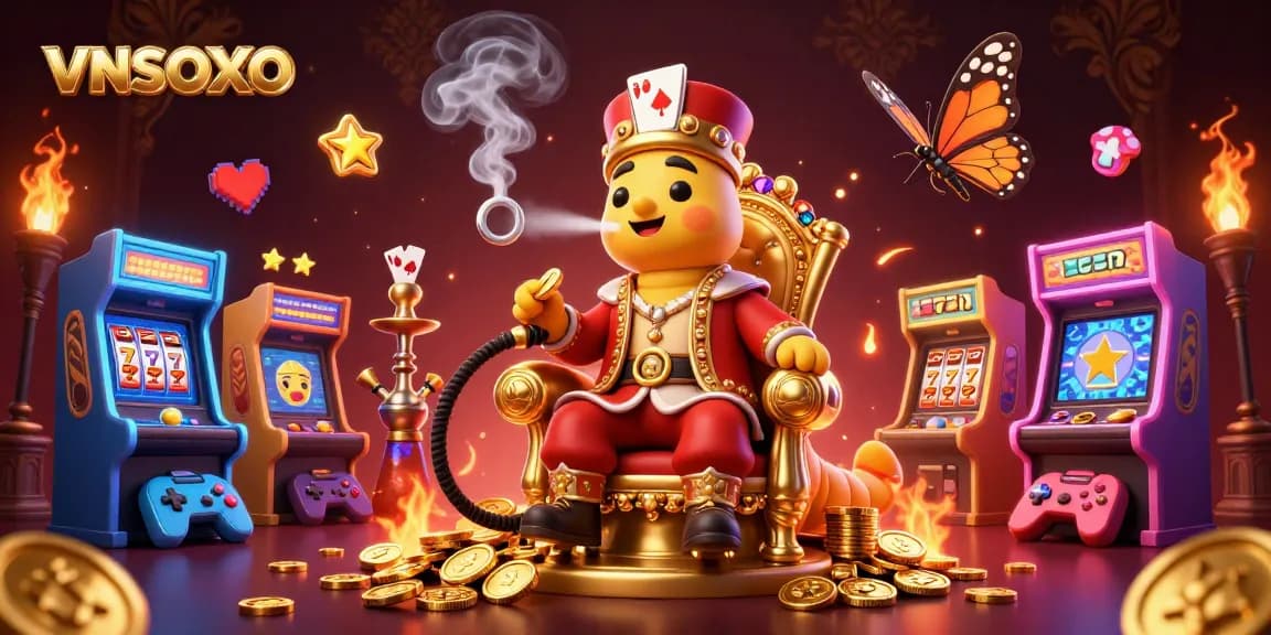 VNSOXO showcases an engaging 3D illustration of a caterpillar hookah-master and casino elements, perfect for gamblers.