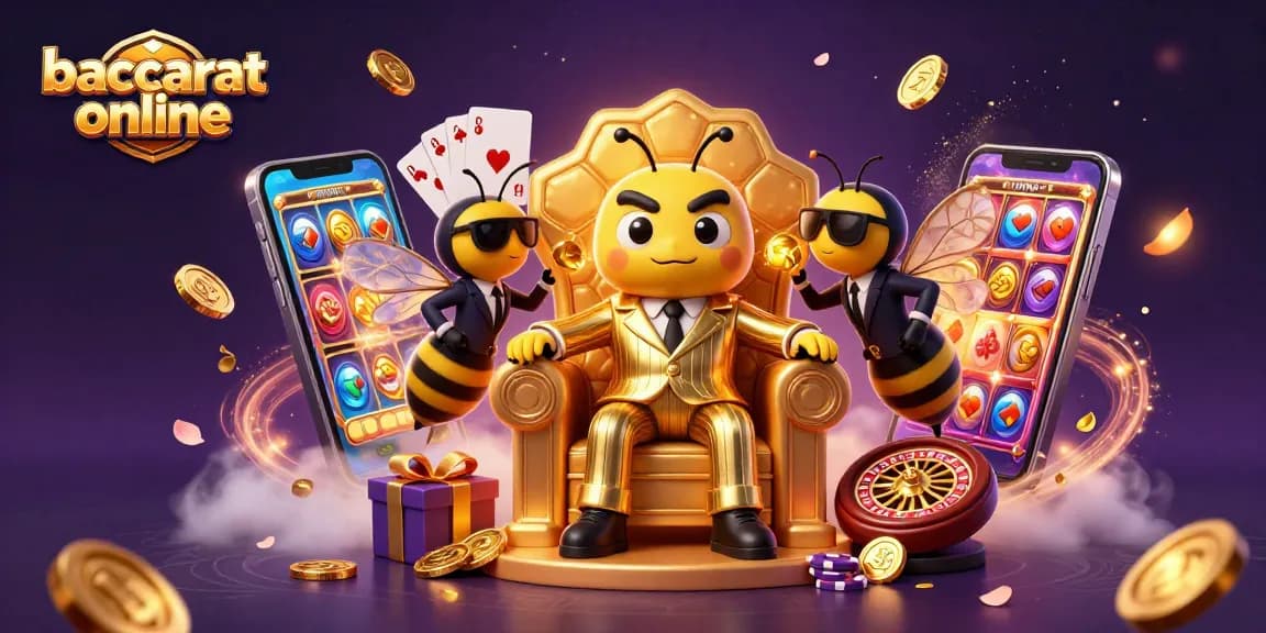 Baccarat online scene with a bumblebee mob boss and gaming elements, showcasing the thrill of online casinos.
