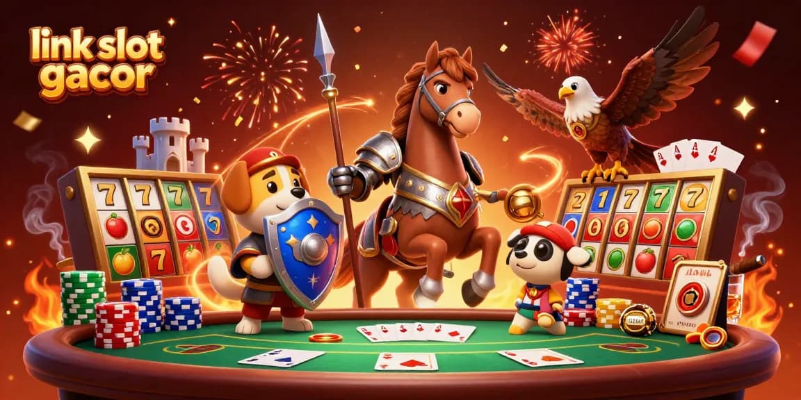 Experience the excitement of a "link slot gacor" with medieval characters at a vibrant casino scene.