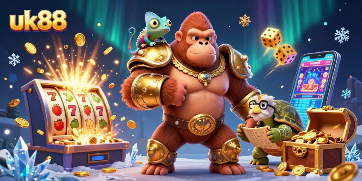 Experience exhilarating slot gameplay with uk88 amidst vibrant casino action featuring dynamic character illustrations.