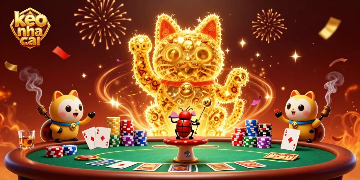 Experience exciting betting opportunities with keo nha cai in this vibrant poker-inspired 3D scene.