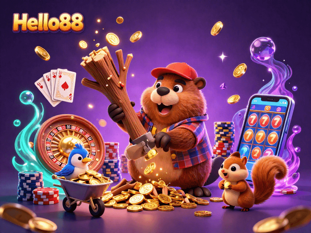 Engage with Hello88's vibrant 3D casino adventure featuring lively characters and sparkling treasures.