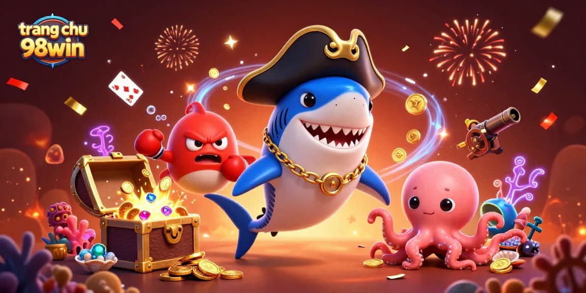 Experience thrilling gaming action at trang chu 98win with a colorful underwater scene filled with animated characters and treasures.