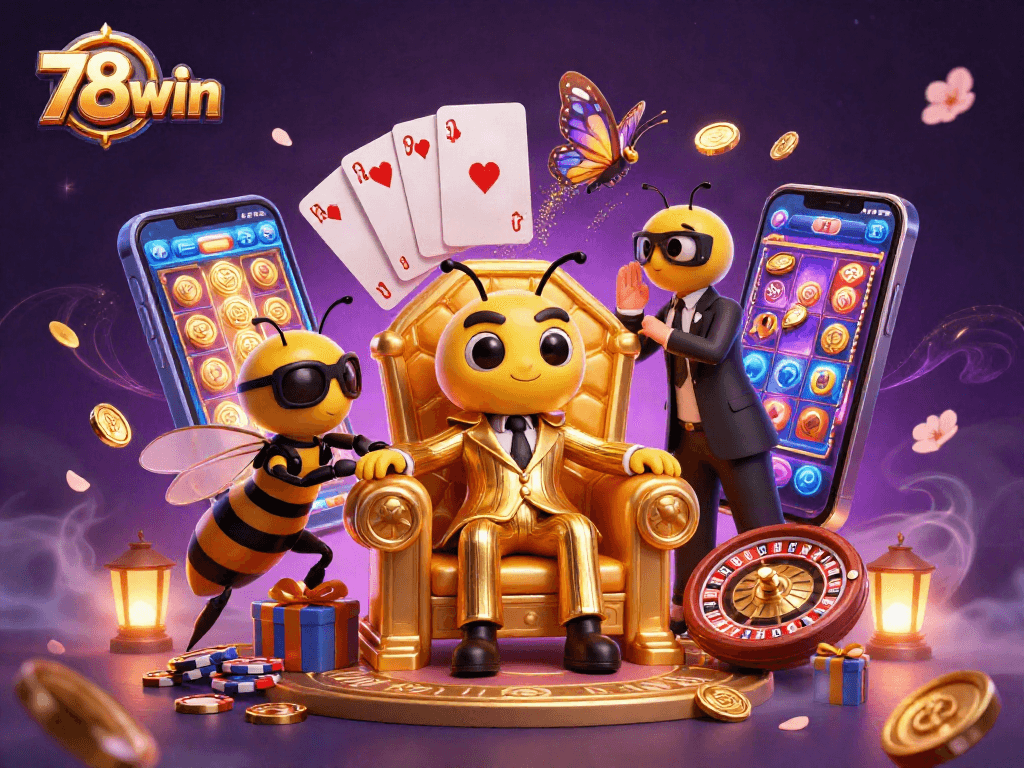 Engage in thrilling gameplay with 78win's vibrant casino scene showcasing slots, cards, and golden rewards.