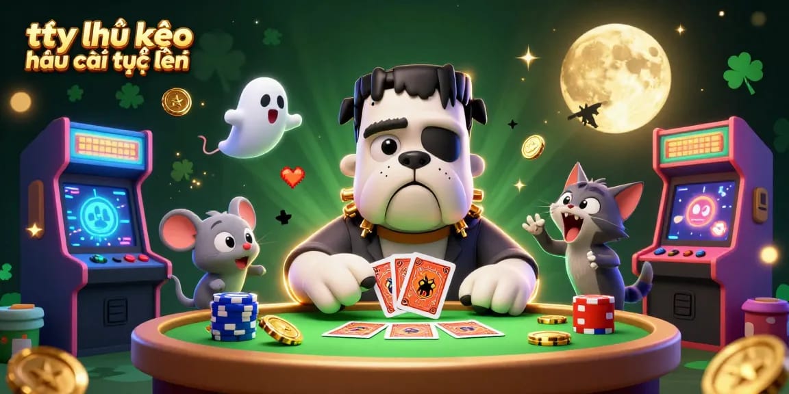 Engage with tỷ lệ kèo nhà cái trực tuyến while enjoying a 3D cartoon scene of characters at a casino table.