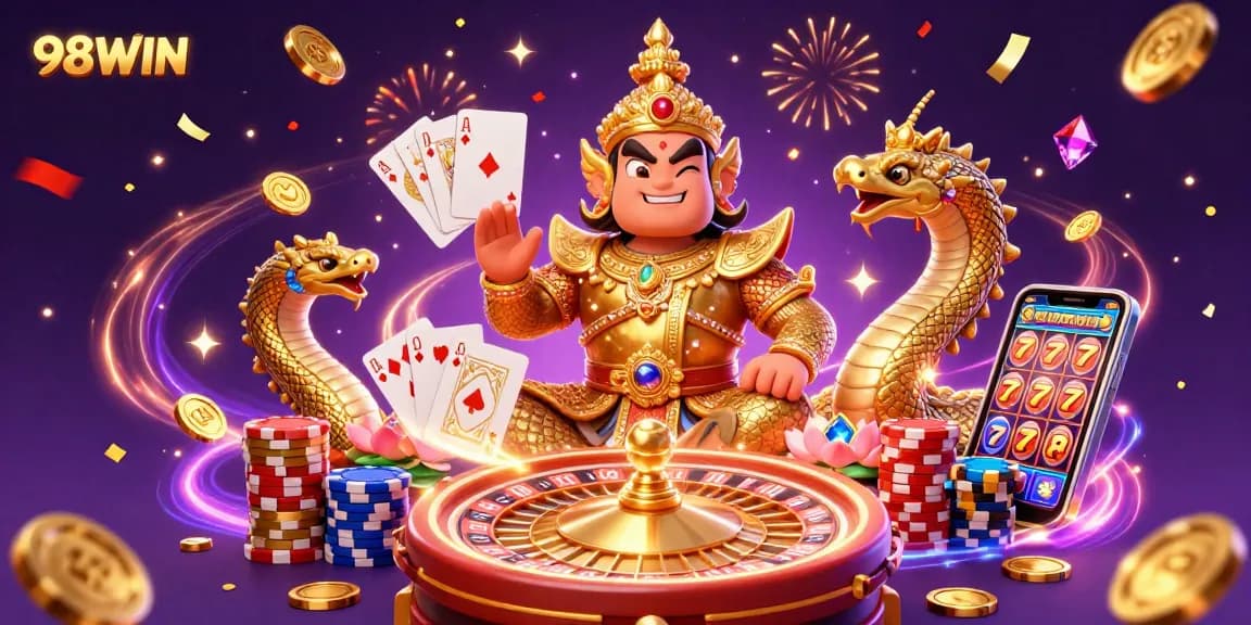 Experience thrilling gameplay action at 98WIN, featuring vibrant casino elements and dynamic guardians.