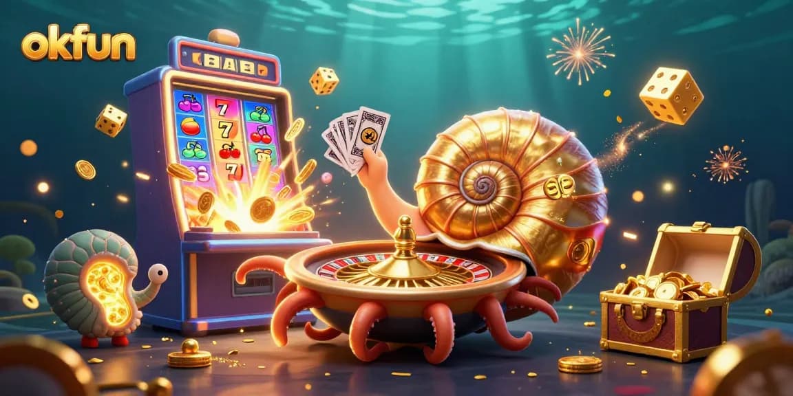 Experience the thrill of okfun's vibrant casino atmosphere with a dynamic nautilus roulette wheel and glimmering jackpots.
