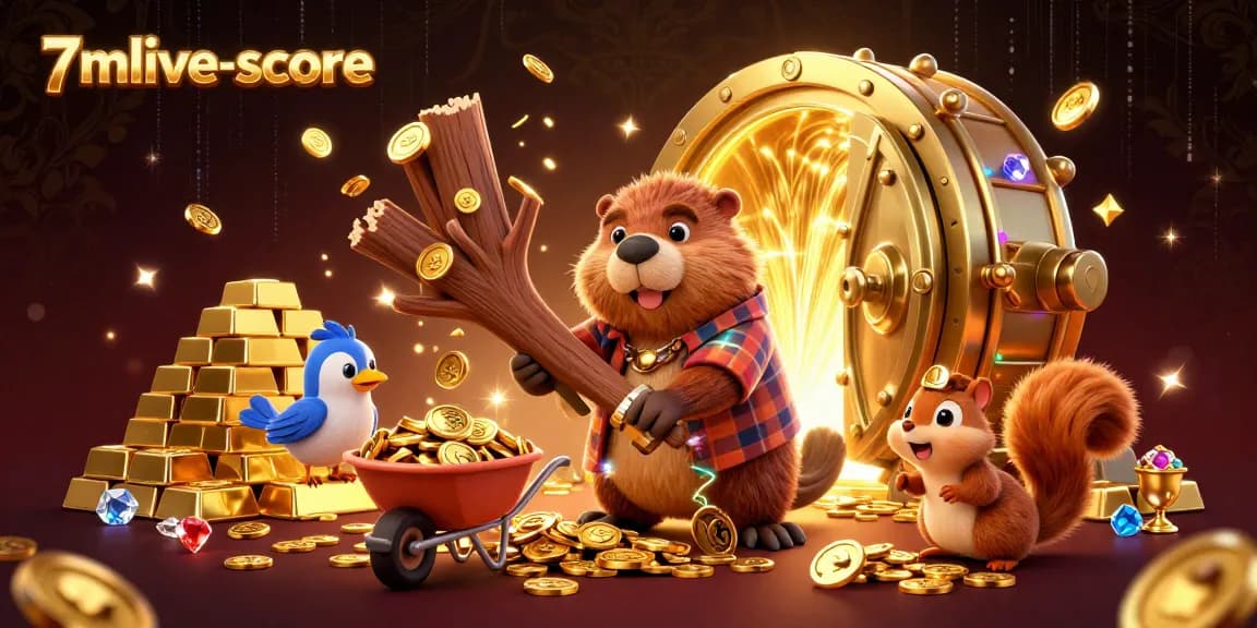 Experience excitement with 7mlive-score in a vibrant 3D casino scene filled with treasures.
