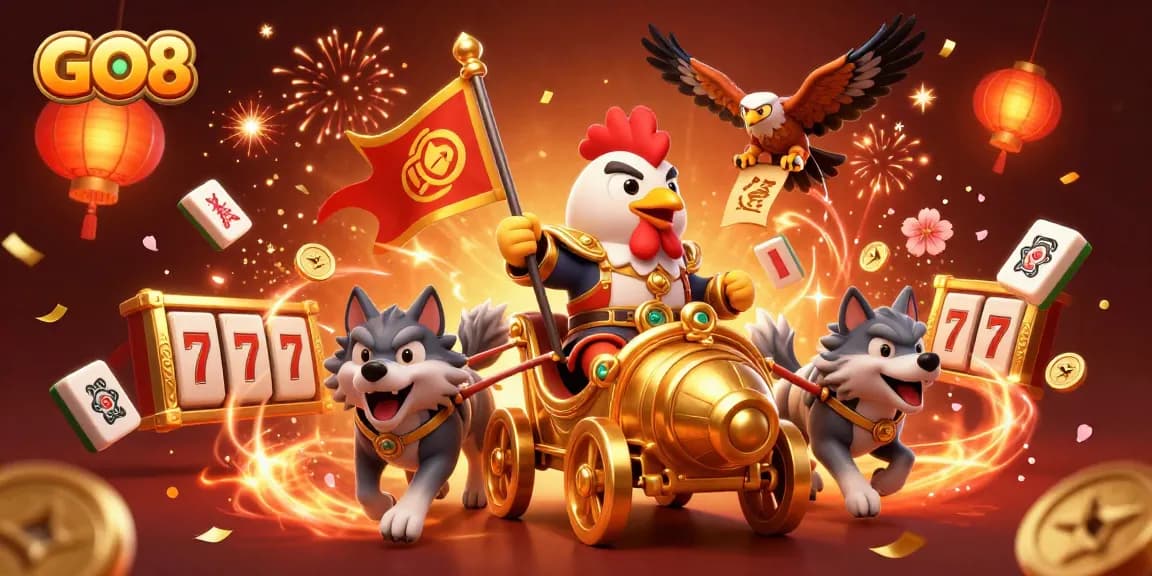 Experience excitement at GO8 with a vibrant 3D illustration of gaming adventures and rewards.