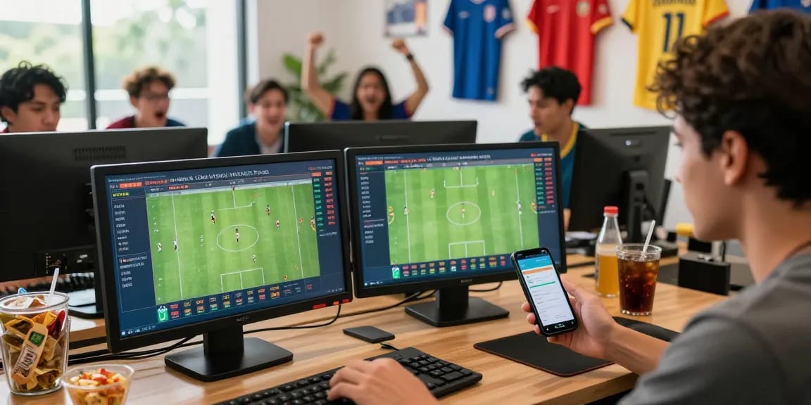 Exciting Taruhan Mix Parlay Bola88 betting scene with real-time match stats and lively atmosphere.