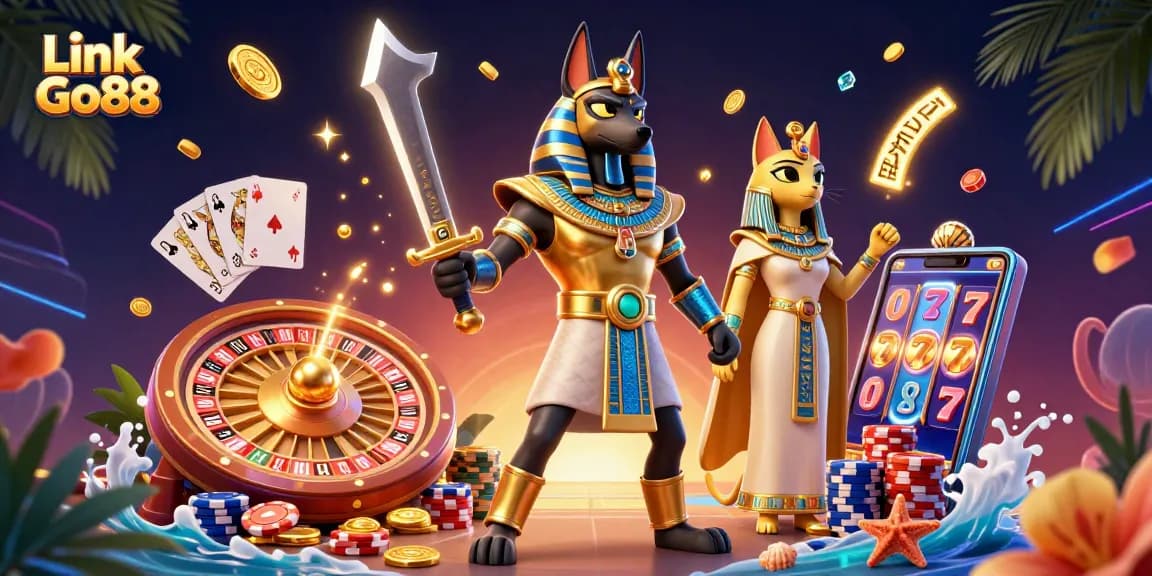 Experience the thrill of Link Go88 with vibrant casino elements and stunning characters in action.